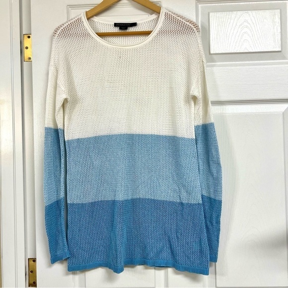Pendleton Pullover Sweater Womens Colorblock Stripe Blue White open Knit size S - Picture 1 of 8
